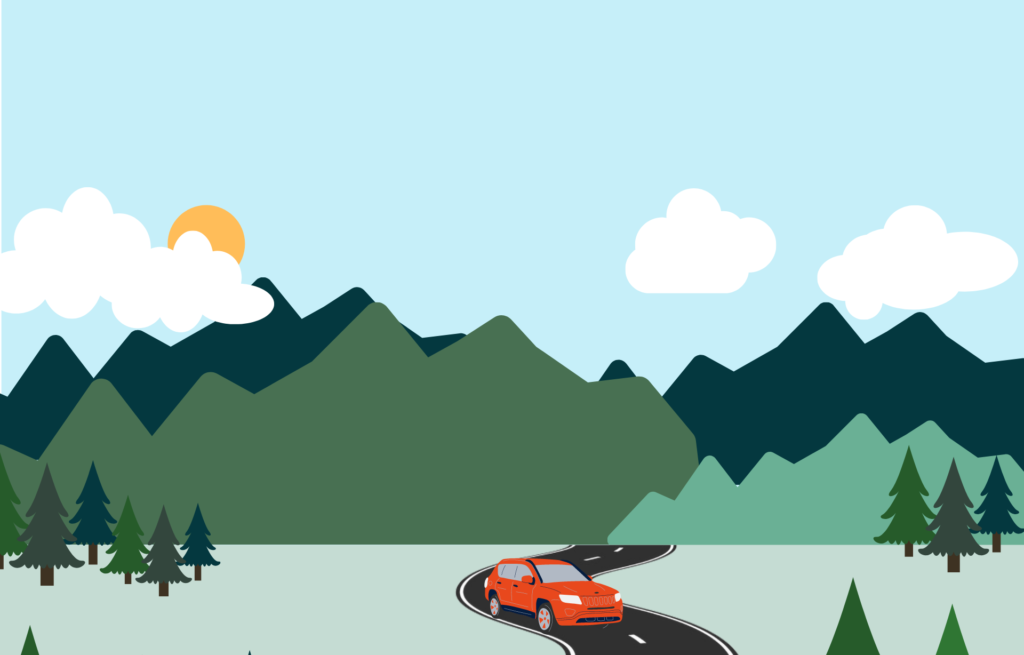 Car with mountains